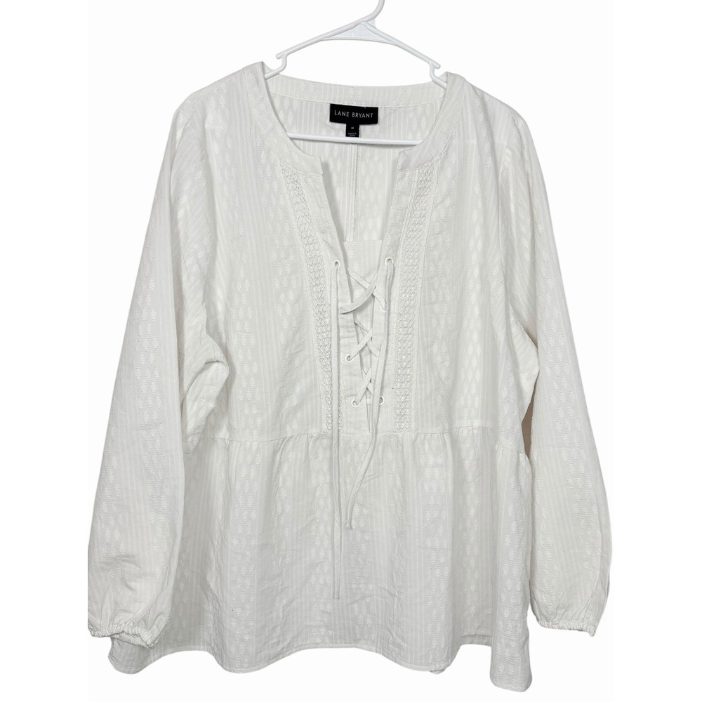 Lane Bryant 18 White‎ Renaissance Peasant Blouse Embroidered Boho Cottagecore